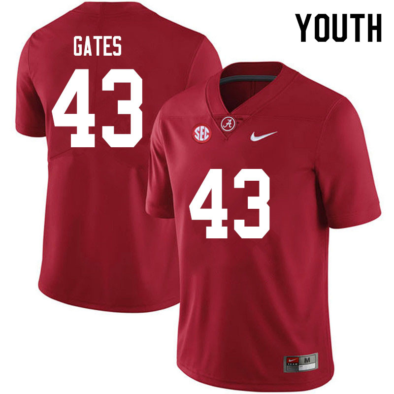 Youth #43 A.J. Gates Alabama Crimson Tide College Football Jerseys Sale-Crimson